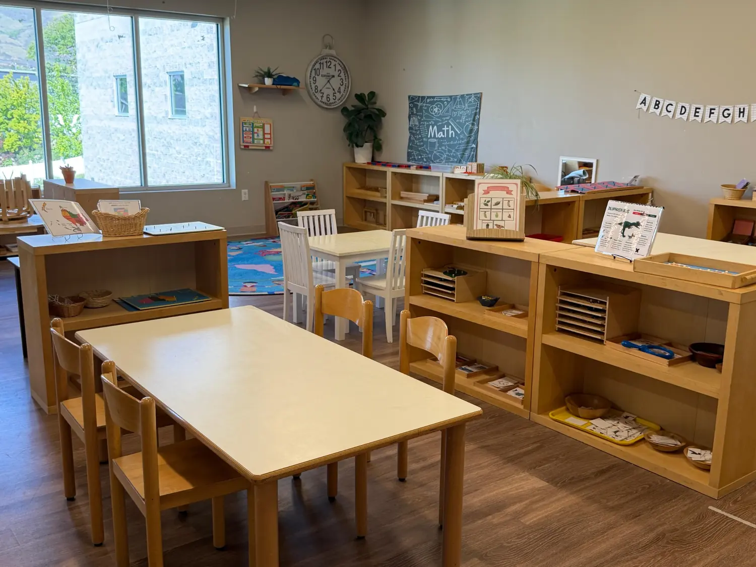 Bright Montessori classroom with learning materials
