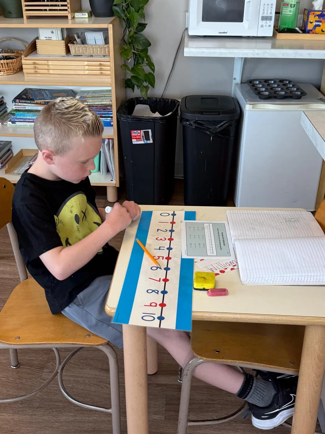 Student practicing number line work
